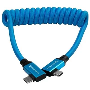 Kondor Blue 12-24-Inch Coiled USB-C Right Angle Braided Cable, Blue - Picture 1 of 4