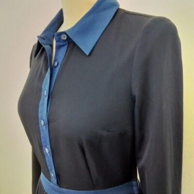ModCloth Dress Womens Size 0 Long Sleeve Shirt Pleated Navy Just My Typist Gown - Image 1 of 4