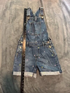 GAP Girls Denim Shortalls Size XL Blue Jean Overalls with Roll-Up Hem Stars - Picture 1 of 4