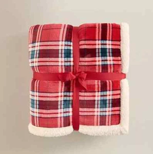 CHRISTMAS RED CHECK SUPER SOFT SHERPA THROW BLANKET NEW + FREE POST - Picture 1 of 2