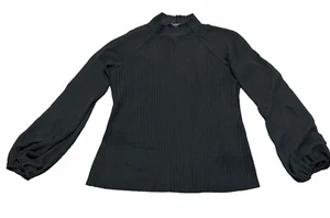 Marc New York Blouse Womens Small Black Long Sleeve High Neck Striped Dressy Top - Picture 1 of 10