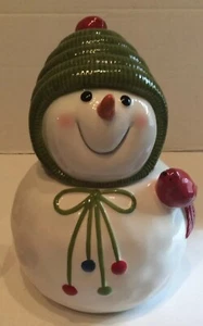 St Nicholas Square Snow Says Snowman Cookie Jar Red Cardinal Snowman Jar  - Picture 1 of 12