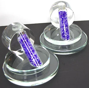 Art Glass Bookend Candlestick Holders Signed Clear & Blue Hollywood Regency - Picture 1 of 12