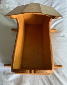 Vintage Handmade Wooden Baby Doll Cradle Rocking Bed Wood Bassinet - Picture 1 of 12