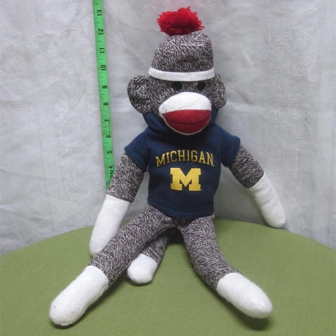 UNIVERSITY MICHIGAN Sock-Monkey plush doll Wolverines folk art 20” kitsch UM Cover