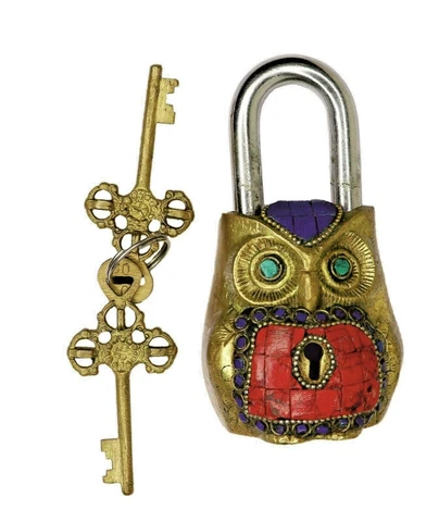Owl Design Padlock Victorian Antique style Handmade Brass Door Lock Home Décor Cover