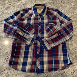Vintage JNCO Men’s Button Front Shirt Red Blue Plaid Long Sleeve Size XXL - Picture 1 of 11