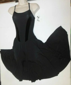 Black Spandex Velvet Camisole Dance Dress leotard w/attched skirt show choir - Picture 1 of 7