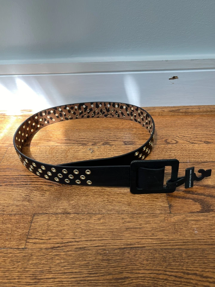 可爱! 女士 SAKS FIFTH AVENUE M/L 黑色皮革带金属盘腰带 — 第 1/4 张图片