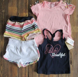 NWT Savannah 3T Girls 4-Piece Set Shirt Shorts Tank Pink Blue Cotton Stretch - Picture 1 of 11
