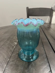 Northwood "Block" Celery Vase l905 Antique, Great Condition Pink Ruffle Glass - Picture 1 of 7