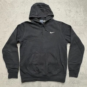 Nike Blue Tag Pullover Hoodie Mens Medium Black Sweatshirt Drawstring Vintage - Picture 1 of 8