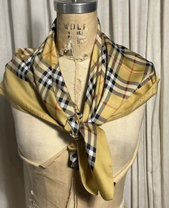 Womens Beige Blk White Red Faux Silk Plaid Square Scarf Pre-owned - Picture 1 of 12