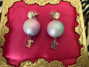 Luly Lu "Skye” Pastel Ombre Opal White Swarovski Crystal AB Lucite Ball Earrings - Picture 1 of 4