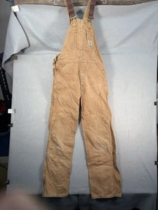 Vtg Carhartt R01 Canvas Double Knee Bib Overalls Brown Men's 34x34 - Picture 1 of 9