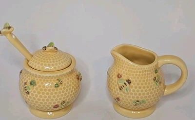 Williams-Sonoma Honey Bee Honeycomb Creamer & Lidded Sugar With Spoon - Image 1 of 4