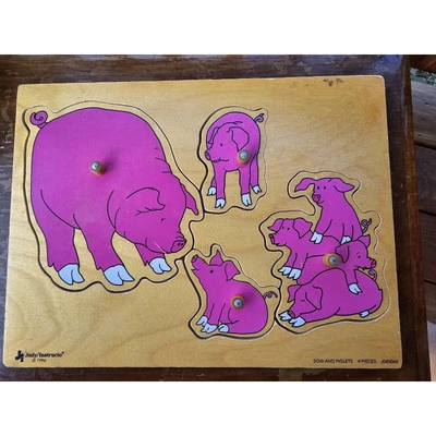 Judy Instructo Wooden Puzzles Sow & Piglets Farm Animals Educational Children - Image 1 of 4