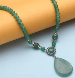 Nuevo collar de cuentas de cristal austriaco y aventurina verde en tono plateado 146,50 ctw - Imagen 1 de 5