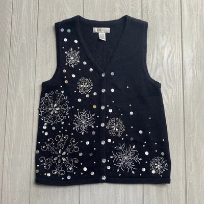 Chaleco de Navidad Kikit para mujer tejido negro adornado copo de nieve talla pequeña Foto 1 de 4