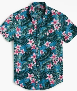 Jcrew Crewcuts Boys Floral 100% cotton Short Sleeve Shirt Sz 14 Hawaiian blue - Picture 1 of 12