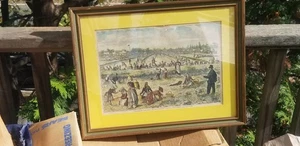 ANTIKER GERAHMTER HANDKOLORIERTER DRUCK FRAUEN IN DEN CRANBERRY-MOOREN OCEAN COUNTY N.J. - Bild 1 von 22