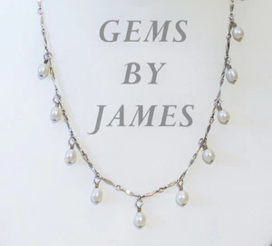 Collar PERLA AKOYA NATURAL Estación Colgante PLATA ESTERLINA 925 De Colección 16" PRÍSTINO - Imagen 1 de 6