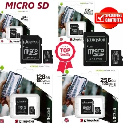 MICRO SD KINGSTON SDCS/2 CANVAS 32 64 128 256 GB SELECT PLUS 100 MB/S MEMORIA SD - Immagine 1 di 4