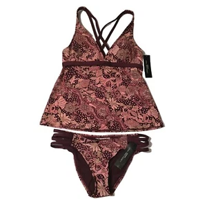 NWT Carmen Marc Valvo Med/Small Wine Paisley Strappy Tankini Top & Bottom Swim - Picture 1 of 19