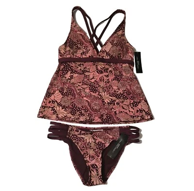Tankini con tiras Carmen Marc Valvo mediano/pequeño vino cachemira parte superior e inferior natación nuevo con etiquetas Foto 1 de 4