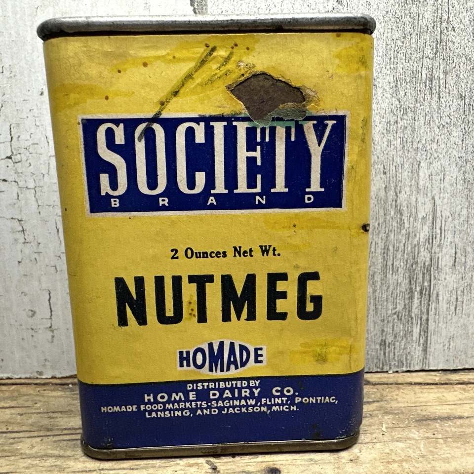 Vintage Society Spice Tin - Nutmeg - Home Dairy Co Lansing Jackson Michigan - Image 1 of 4