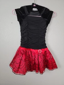 Girl's Christmas Dress Party Red & Black Velvet Size 7 BT1 - Picture 1 of 6