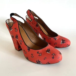Anthropologie Leifnotes Gigi Slingbacks Women’s Size 40/US 10 Orange Navy Heels - Picture 1 of 17