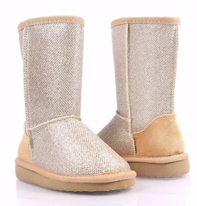 Kinder klassische Schlupfstiefel glitzerndes Kunstfell Mädchen Jugend Größe 9 champagner - Bild 1 von 8