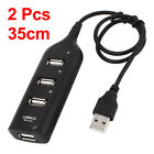 2Pcs Black 4 Ports High Speed USB 2.0 Hub Splitter Adapter Cable