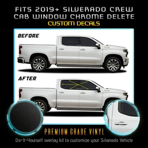 For 2019+ Silverado 1500 Crew Cab ONLY Window Trim Chrome Delete Blackout Kit - Picture 1 of 10
