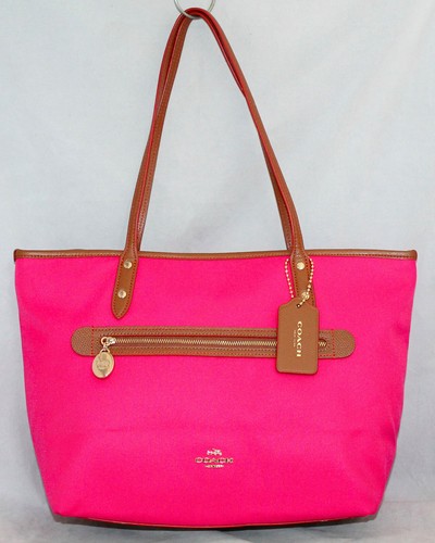 Borsa Coach Sawyer in tela con zip rosa rubino marrone pelle tasca con zip F37237