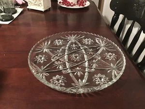 Vintage Anchor Hocking 13.5" Serving tray Cake Plate Star of David Crystal glass - Picture 1 of 2