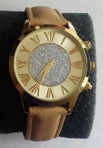 Kessaric Unisex KS-9005 Crystal Dial Quartz Watch w/ Tan Leather Strap - NIB - Picture 1 of 5