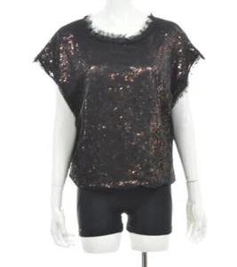 Joie Womens Top Size S Black Lace Bronze Sequin Blouse Cap Sleeve Nylon - Picture 1 of 5