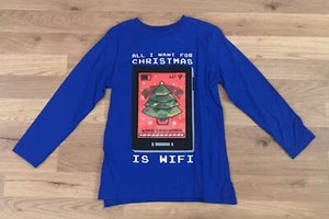 George Long Sleeve T-Shirt Boys 5-6 Years Royal Blue Lenticular Wifi Christmas - Picture 1 of 12