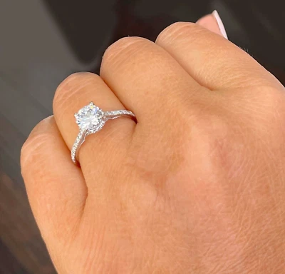 GIA Certified 14k White Gold Round Lab Grown Diamond Engagement Ring 1.35ctw - Image 1 of 4