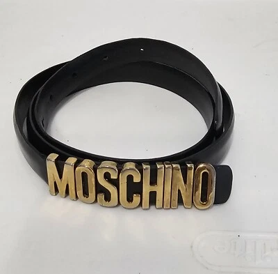 Cinturón de cuero Moschino Couture usado con logotipo letras negro talla IT 42  Foto 1 de 4