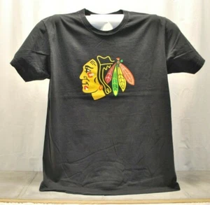 Chicago Blackhawk Head Black Tee SZ XL MUSCLE MILK ON BACK - Picture 1 of 5