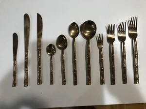 Vintage THAILAND Bamboo Nickel Bronze Flatware 144 Pc Never Used Serves 12 - Picture 1 of 16