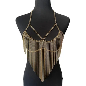 Women Bralette Party Harness Summer Rave Bralette Silver Bra Body Jewelry Gold - Picture 1 of 17