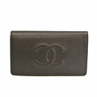 [Used in Japan Wallet] Chanel Cocomark A48651 Women'S Caviar Skin Long Wallet Bi