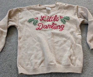 H&M baby beige Christmas jumper 'Little Darling' holly size 18-24 months - Picture 1 of 4