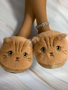 Cute Cartoon Coffee Cat Slippers Indoor Home Warm Cat Head Plush Cotton Slippers - Picture 1 of 9