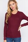 Slim Fit Women Crew Round Neck Long Sleeve Thermal Shirt Cotton Waffle Knit Top