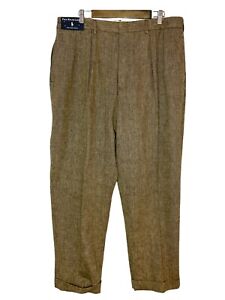 Polo Ralph Lauren 40X30 Mens Brown Herringbone Pleated The Siena Dress Pants